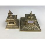 Two brass inkwells