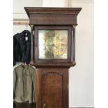 A George III brass faced oak longcase clock having 30-hour movement by Philip Corrie of Langholm