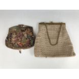 Two early 20th century needlepoint handbags, one having petit-point embroidery after a painting by