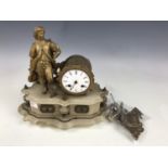 A 19th century French gilt metal and alabaster figural mantel clock (a/f)