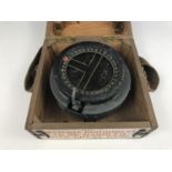 A Second World War RAF P8M aircraft cockpit compass in wooden transit case