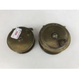 Two brass centre pin fishing reels