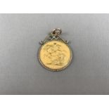 An 1887 gold Sovereign, in a yellow-metal pendant mount