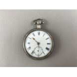 A Victorian silver pair-cased pocket watch, having verge movement, white enamelled face and