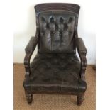 A William IV hide-upholstered mahogany library chair