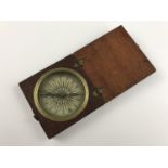 Georgian mahogany-cased pocket magnetic compass with printed rose, 7 x 7 cm
