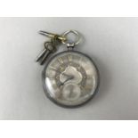 A Victorian silver cased pocket watch, having a key wound lever movement, and an engine-turned