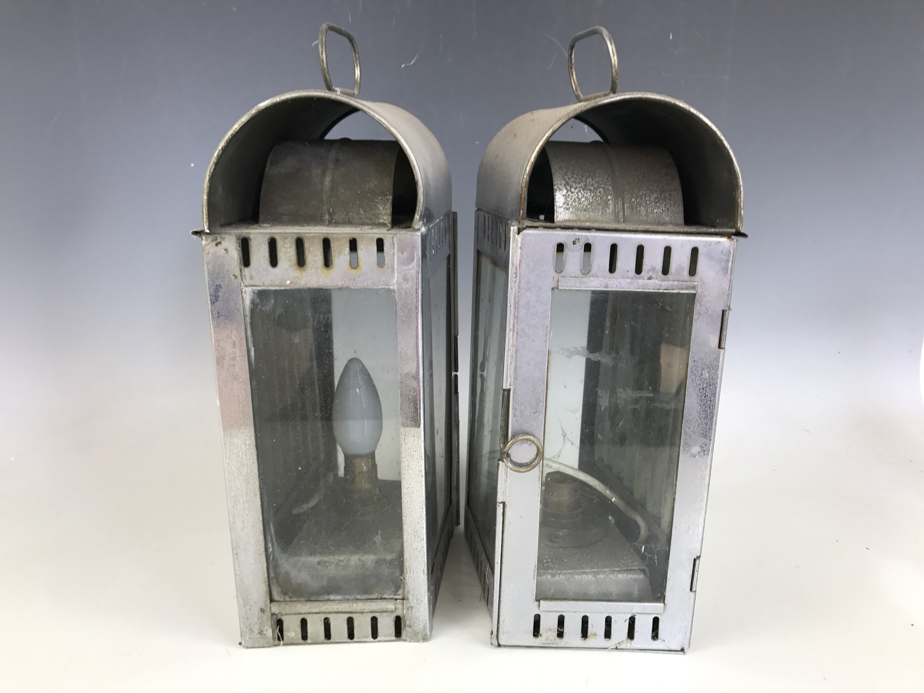 A pair of 19th Century marine oil lanterns (converted to electricity), 38 cm - Image 2 of 2