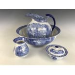 A late 19th Century Ridgway Venice pattern blue-and-white transfer-printed wash set