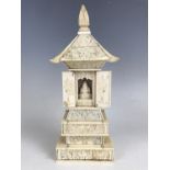 A late Meiji / Taisho Japanese carved ivory and bone shrine, 21 cm