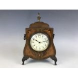 A French feather-banded and inlaid mahogany mantle clock, late 19th / early 20th Century, together