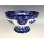 A large Victorian Royal Doulton blue-and-white transfer-printed footed punch bowl, 30 cm x 18 cm