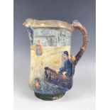 A Burgess and Leigh Burleighware 'The Stocks' jug, relief moulded and painted in the round with a