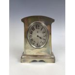 A George V silver cased boudoir clock, of pylon form, Charles S Green, Birmingham, 1921