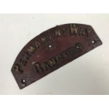 A late 19th / early 20th Century railway "Gangers Permanent Way" cast iron sign