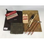 Sundry pens and stationery including a boxed Yard-O-Led rolled-gold pencil and sundry dip pens