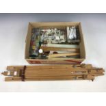 A Rowney artist's easel together with brushes and paints etc