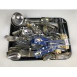 A large quantity of electroplate flatware including two large serving ladles etc