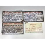 Three early 20th Century Midland Railway enamel fire bucket signs and one other sign