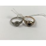 An antique 9ct gold dress ring (a/f) 1.3g, together with one other vintage white metal and marcasite