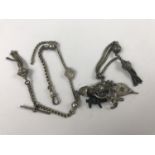 An antique Albertina watch chain, together with one other similar partial chain suspended with