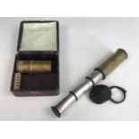 A 19th Century gentleman's boxed pocket microscope together with a three-draw pocket telescope and a