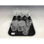 Six Edinburgh crystal wine glasses together with a set of six tumblers and eight pressed-glass