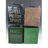 Four various early 20th Century Pratts and Shell fuel cans