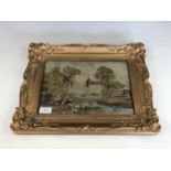 A Victorian petit-point embroidery of a rural idyll, framed under glass, 21 x 31 cm