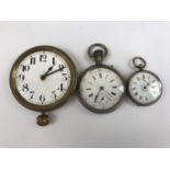 A late 19th Century white-metal cased fob watch, stamped 800, together with a pocket watch (a/f),