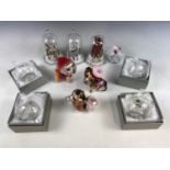 Eight boxed light-up glass Christmas baubles together with three novelty dog baubles