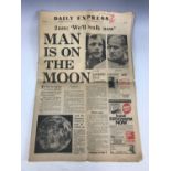 The Daily Express from July 21st 1969 celebrating the Apollo 11 lunar spaceflight with the