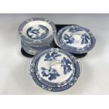 Two Woods & Son Yuan pattern blue and white vegetable tureens together with matching plates and a