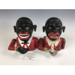 Two reproduction "Lucky Jim" cast-iron money boxes / savings banks