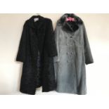 A vintage Astrakhan coat, together with a grey suede and fur coat