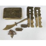 Sundry items of Great War militaria including a trench art paper knife engraved Macedonia 1917-1918,