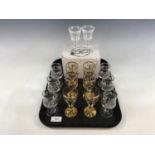 Vintage liqueur glasses, including a boxed set of six Royal Tudor "Victorian" pattern glasses,