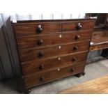 An early Victorian mahogany chest of drawers with shield-form bone keyhole escutcheons, 119 x 58 x