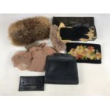 Vintage ladies' costume accessories, including a 1930s gros-point clutch, and an early 20th