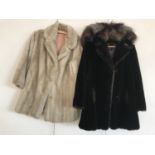 A fox fur capelet together with two vintage faux fur coats