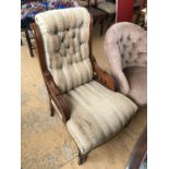 A Victorian upholstered mahogany boudoir chair