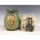 A Doulton "Greene King" jug together with a marmalade jar (a/f), the latter decorated with a New