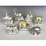 Seven Coalport bone china cottages, including The Master's House (2), Village Church, and Twin