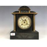 A Victorian black slate and marble mantel clock, 30 cm