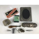 Sundry collectors' items including a silver fruit knife, a silver mounted clothes brush, a boxed