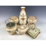 A quantity of Crown Ducal and Crown Devon blush ivory wares including a dressing table tray, a