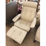 A Stressless type beige recliner chair with footstool