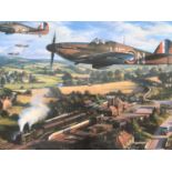 A limited edition Tangmere Hurricanes signed print by Nicolas Trudgian, framed and mounted, 52 x