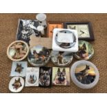 A quantity of German Shepherd / Alsatian collectibles including plates, clocks and ornaments etc