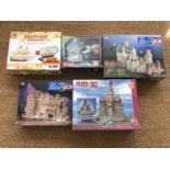 Four unopened 3D-puzzle kits including a Bavarian mansion and Neuschwanstein castle together with an